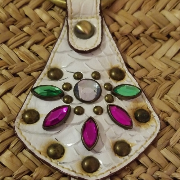 Guess Straw & Studded Leather Jeweled Beach Bag - Picture 3 of 8